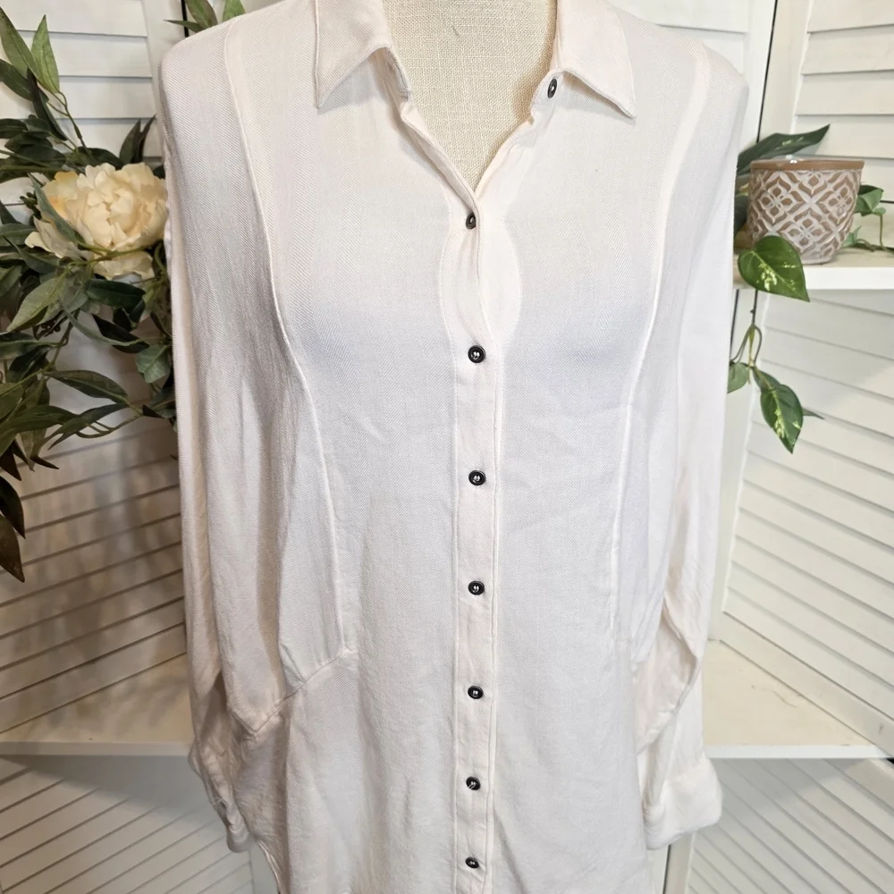 Free People Cream Button-Down Shirt MED 1398